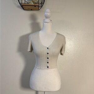 Cream ribbed button down crop top